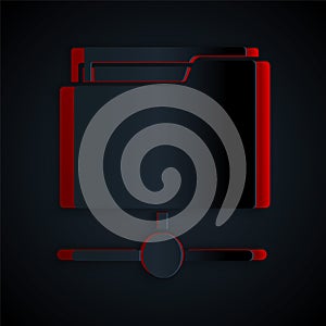 Paper cut FTP folder icon isolated on black background. Software update, transfer protocol, router, teamwork tool