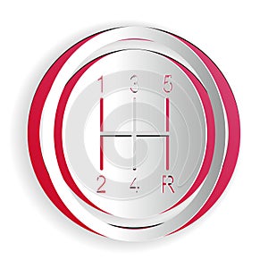 Paper cut Gear shifter icon isolated on white background. Transmission icon. Paper art style. Vector