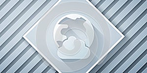 Paper cut Global technology or social network icon isolated on grey background. Paper art style. Vector