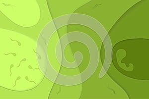 Paper cut green background. Spermatozoa and embryo. Illustration.