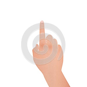 paper cut of hand with pointing symbol is touch to screen on white background