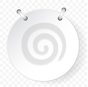 White paper cut tag with spiral binder, circle, at transparent effect background