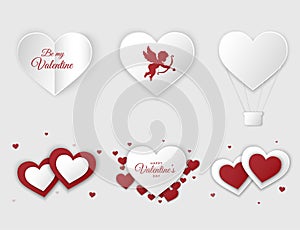 Paper cut heart set. valentines and love theme design. craft paper style. element for valentine`s day greeting card