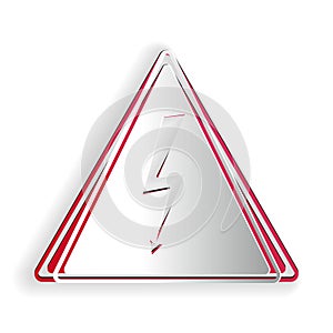 Paper cut High voltage sign icon isolated on white background. Danger symbol. Arrow in triangle. Warning icon. Paper art