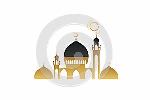 A paper cut illustration of a mosque with a crescent moon and the moon. AI generation photo