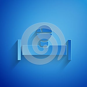 Paper cut Industry metallic pipe and manometer icon isolated on blue background. Paper art style. Vector