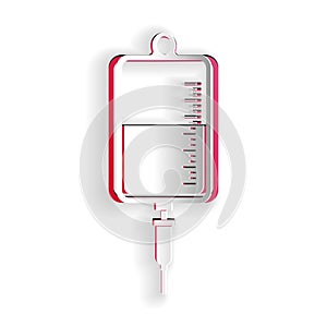 Paper cut IV bag icon isolated on white background. Blood bag icon. Donate blood concept. The concept of treatment and