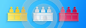 Paper cut Jurors icon isolated on blue background. Paper art style. Vector
