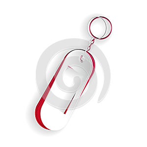 Paper cut Key chain icon isolated on white background. Blank rectangular keychain with ring and chain for key. Paper art