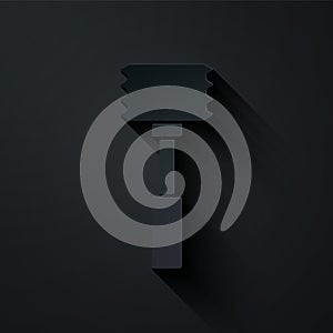 Paper cut Kitchen hammer icon isolated on black background. Meat hammer. Paper art style. Vector