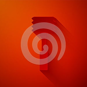 Paper cut Kitchen hammer icon isolated on red background. Meat hammer. Paper art style. Vector