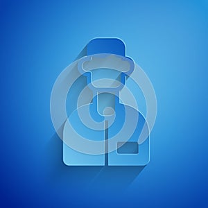 Paper cut Laboratory assistant icon isolated on blue background. Paper art style. Vector photo