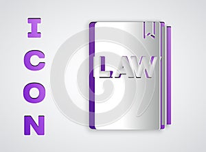 Paper cut Law book icon isolated on grey background. Legal judge book. Judgment concept. Paper art style. Vector