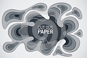 Paper cut. Layer carving art. Origami template. 3D effect. White, gray and dark gray wavy layers with a shadow and glare.