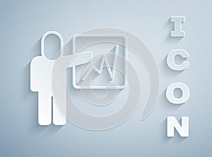 Paper cut Leader of a team of executives icon isolated on grey background. Paper art style. Vector