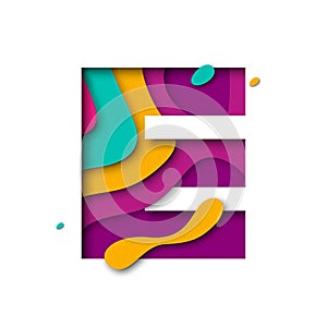 Paper cut letter E. Realistic 3D multi layers papercut isolated white background