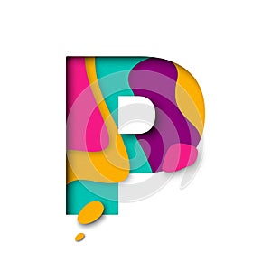 Paper cut letter P. Realistic 3D multi layers papercut isolated white background