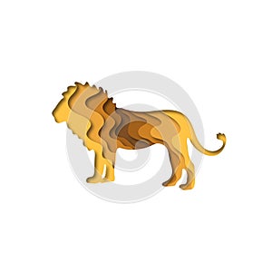 Paper cut lion, safari animals shape 3D origami. Trendy concept fashion design. Vector illustration