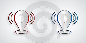 Paper cut Map pin icon isolated on grey background. Navigation, pointer, location, map, gps, direction, search concept