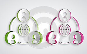 Paper cut Meeting icon isolated on grey background. Business team meeting, discussion concept, analysis, content