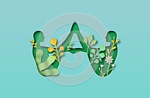 Paper cut nature leaf yoga pose two friend together