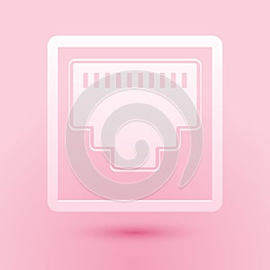 Paper cut Network port - cable socket icon isolated on pink background. LAN port icon. Ethernet simple icon. Local area