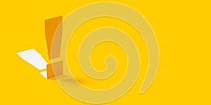 Paper cut out exclamation mark over orange background, idea, solution or communication business concept background with copy space