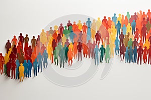 Paper cut out of a large crowd of people standing together. Diverse community and teamwork concept