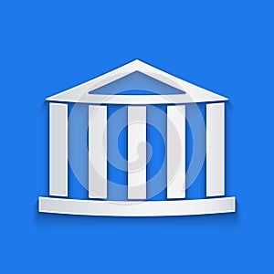 Paper cut Parthenon from Athens, Acropolis, Greece icon isolated on blue background. Greek ancient national landmark