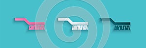 Paper cut Pool table brush icon isolated on blue background. Biliard table brush. Paper art style. Vector