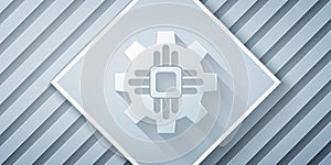 Paper cut Processor icon isolated on grey background. CPU, central processing unit, microchip, microcircuit, computer