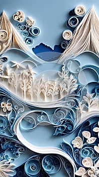 natural landscape with lakes, trees and mountains in the background