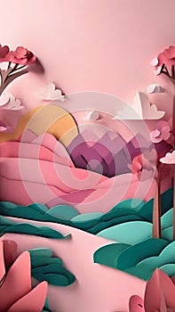 natural landscape with lakes, trees and mountains in the background