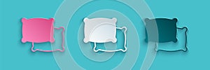 Paper cut Rectangular pillow icon isolated on blue background. Cushion sign. Paper art style. Vector