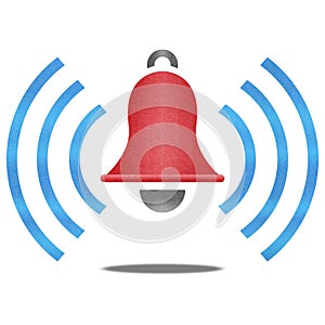 Paper cut of red alarm bell with blue signal is alert symbol
