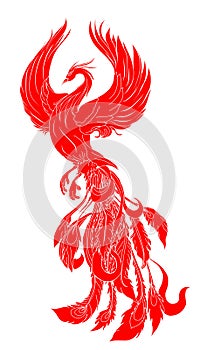 Paper cut Red tribal Phoenix fire bird tattoo.