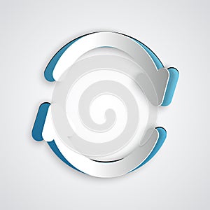 Paper cut Refresh icon isolated on grey background. Reload symbol. Rotation arrows in a circle sign. Paper art style