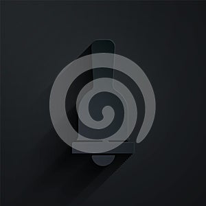 Paper cut Ringing bell icon isolated on black background. Alarm symbol, service bell, handbell sign, notification symbol