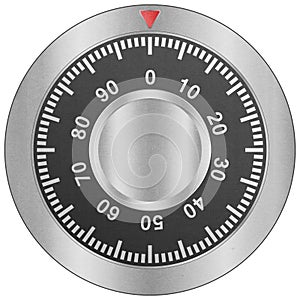 Paper cut of safe combination lock is metal dial for security pr