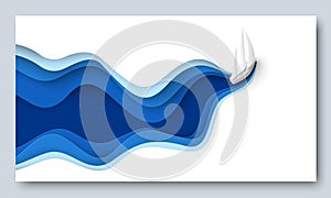 Paper cut sail boat over sea wave vector