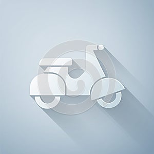 Paper cut Scooter delivery icon isolated on grey background. Delivery service concept. Paper art style. Vector