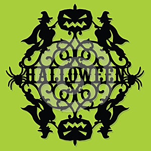 Paper Cut Silhouette Halloween Witch Pumpkin Invitation