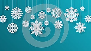 Paper cut snowflakes. Christmas isolated decoration elements, winter snow abstract background. Vector 3D paper photo