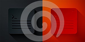 Paper cut Software, web developer programming code icon isolated on black and red background. Javascript computer script
