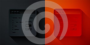 Paper cut Software, web developer programming code icon isolated on black and red background. Javascript computer script