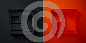 Paper cut Software, web developer programming code icon isolated on black and red background. Javascript computer script