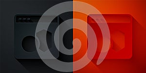 Paper cut Software, web developer programming code icon isolated on black and red background. Javascript computer script