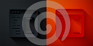 Paper cut Software, web developer programming code icon isolated on black and red background. Javascript computer script