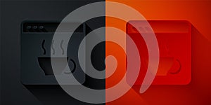 Paper cut Software, web developer programming code icon isolated on black and red background. Javascript computer script