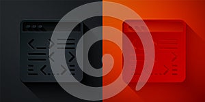 Paper cut Software, web developer programming code icon isolated on black and red background. Javascript computer script